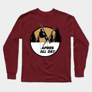 Apres all day skiing ski jump mountains 80's sports Long Sleeve T-Shirt